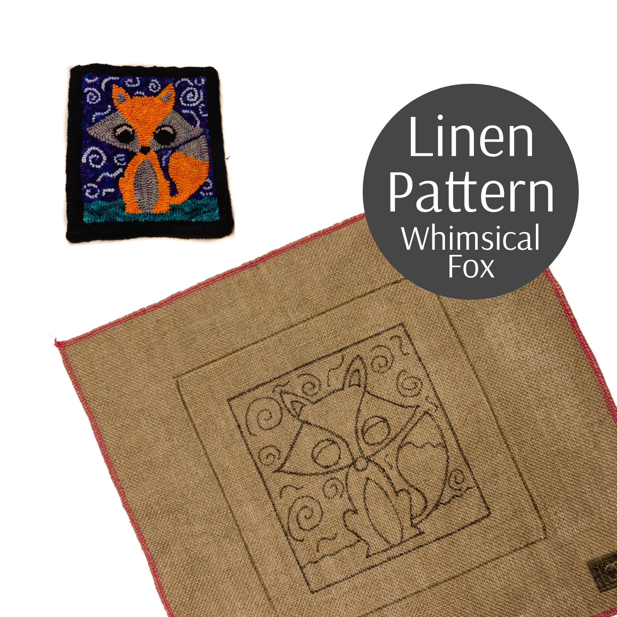 Whimsical Fox Rug Hooking Pattern on Linen